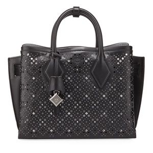 MCM Neo Milla Studded Perforated Leather Black Tote Bag